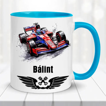 Névre szóló autós bögre – Forma 1 stílus