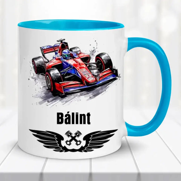 Névre szóló autós bögre – Forma 1 stílus