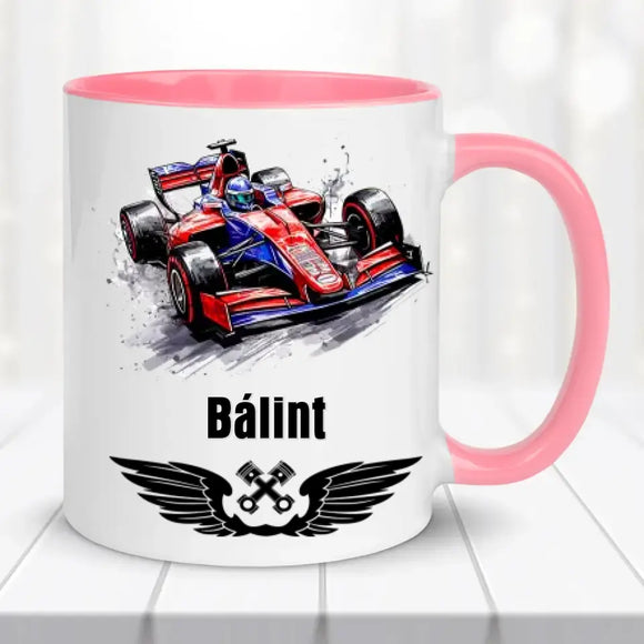 Névre szóló autós bögre – Forma 1 stílus