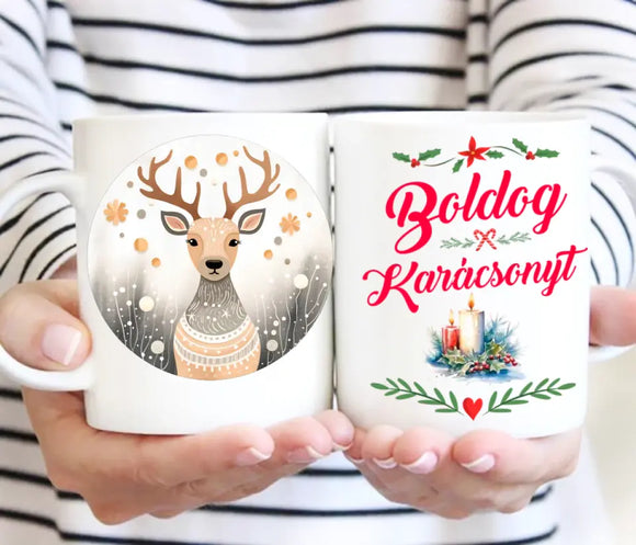 Karácsonyi bögre – szarvas grafikával