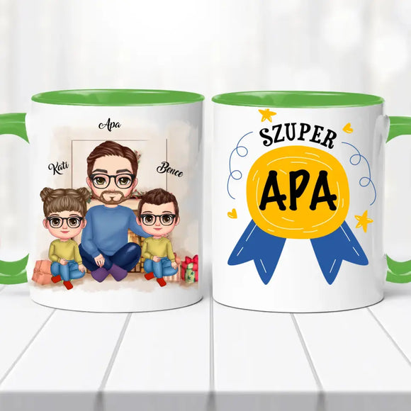 Családi bögre - apa, lánya és fia