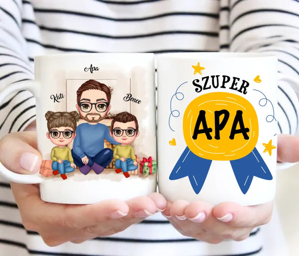 Családi bögre - apa, lánya és fia