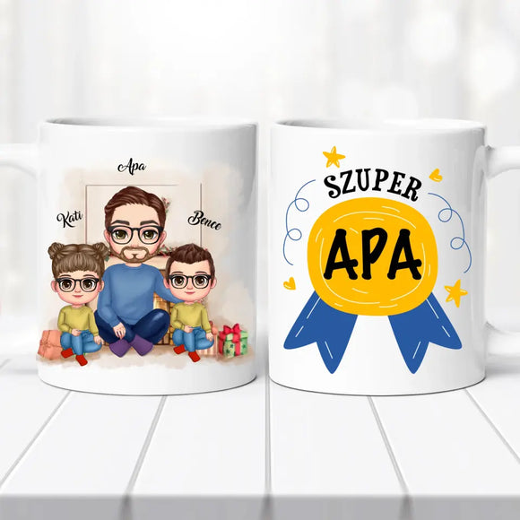 Családi bögre - apa, lánya és fia