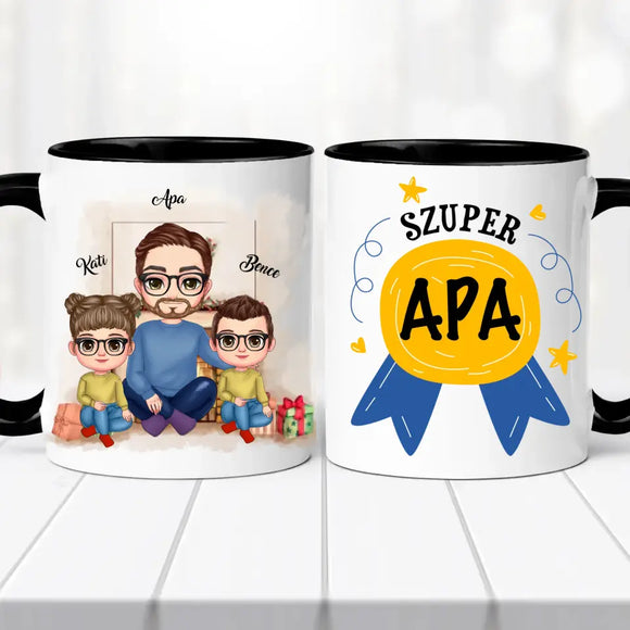 Családi bögre - apa, lánya és fia