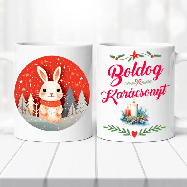 Karácsonyi bögre – nyuszis dizájn