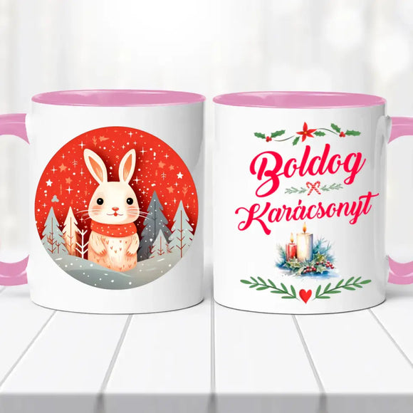 Karácsonyi bögre – nyuszis dizájn
