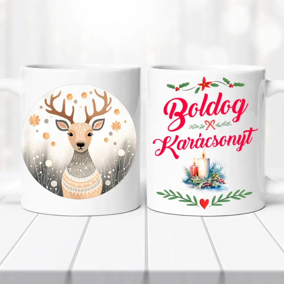 Karácsonyi bögre – szarvas grafikával