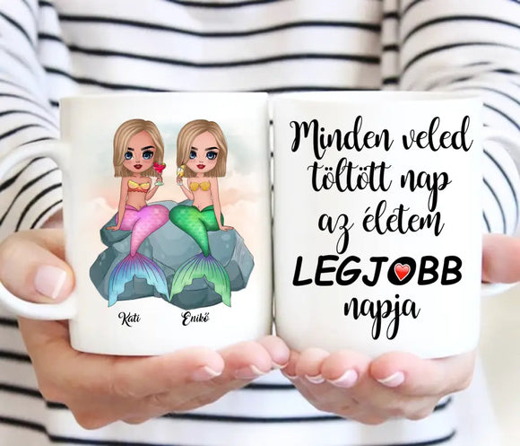 Barátnős bögre – sellő lány grafikával