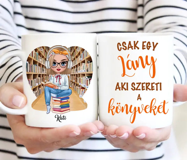 Egyedi bögre – olvasó lány illusztrációval