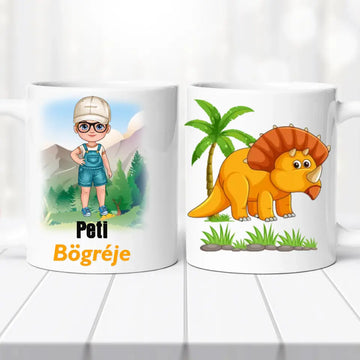 Névre szóló dinós bögre – egyedi dizájn
