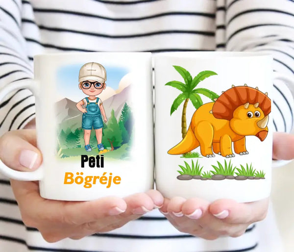 Névre szóló dinós bögre – egyedi dizájn