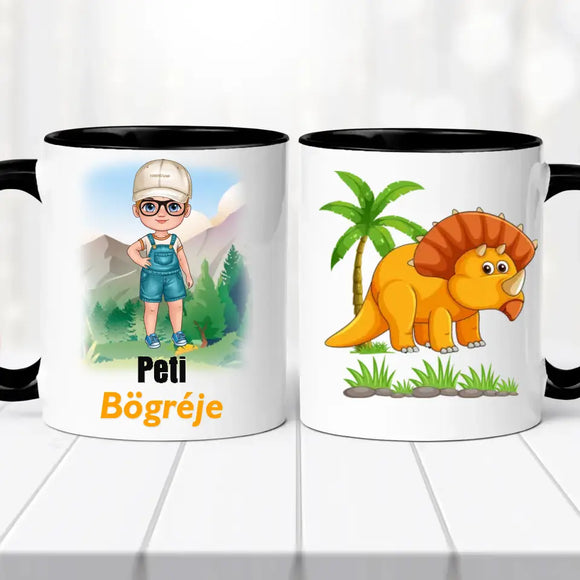 Névre szóló dinós bögre – egyedi dizájn