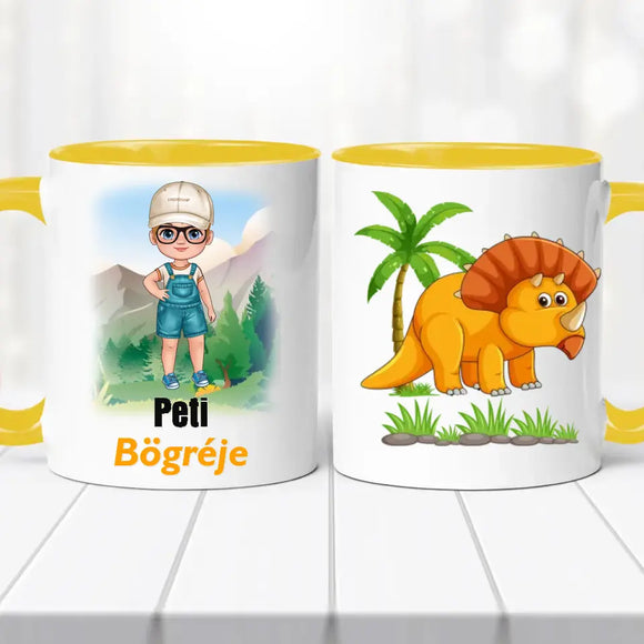 Névre szóló dinós bögre – egyedi dizájn