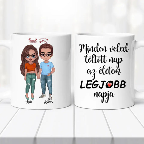 Szerelmes bögre – fiú és lány grafikával