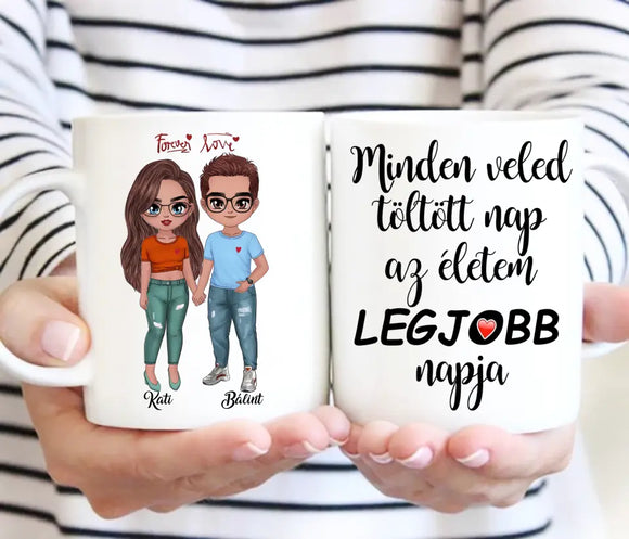 Szerelmes bögre – fiú és lány grafikával