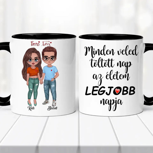 Szerelmes bögre – fiú és lány grafikával