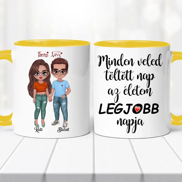 Szerelmes bögre – fiú és lány grafikával