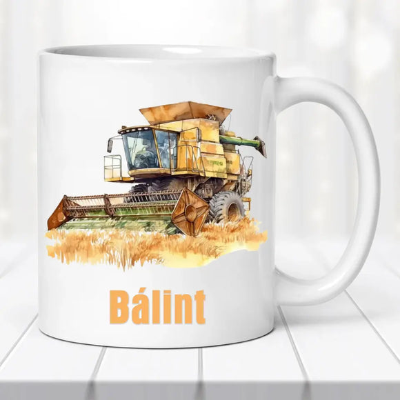 Névre szóló kombájnos bögre