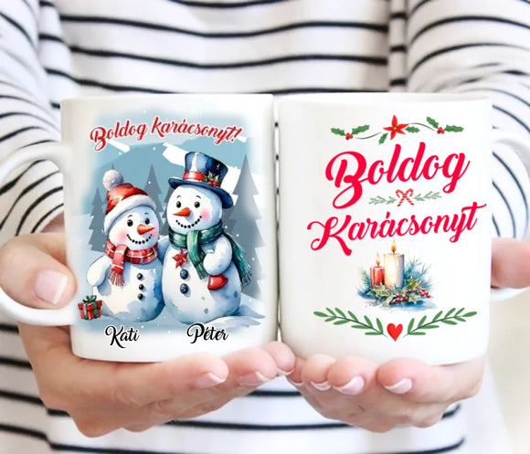 Karácsonyi bögre – hóember pár grafikával (No.2)