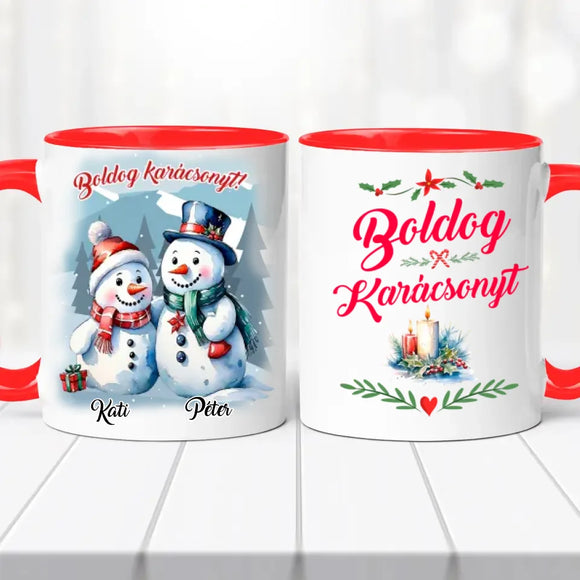 Karácsonyi bögre – hóember pár grafikával (No.2)