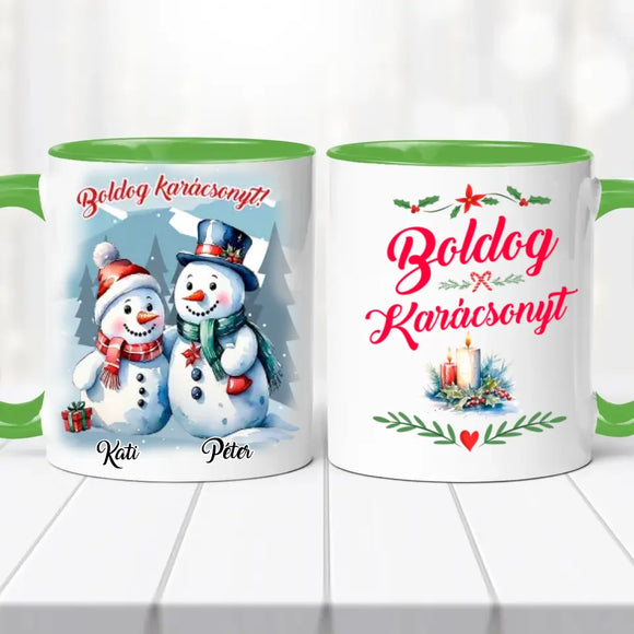 Karácsonyi bögre – hóember pár grafikával (No.2)