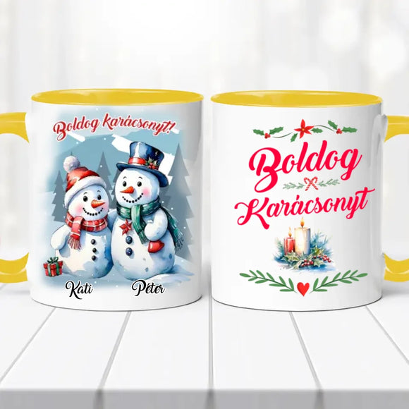 Karácsonyi bögre – hóember pár grafikával (No.2)