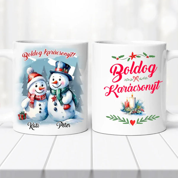 Karácsonyi bögre – hóember pár grafikával (No.2)