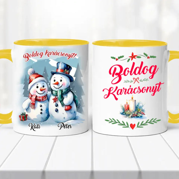 Karácsonyi bögre – hóember pár grafikával
