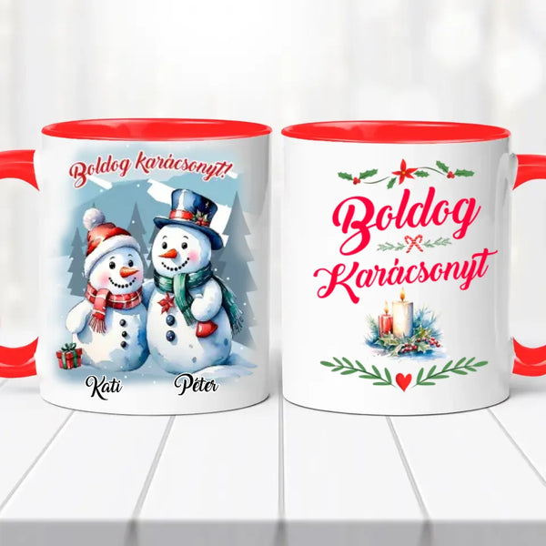 Karácsonyi bögre – hóember pár grafikával