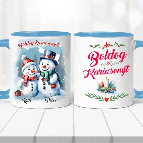 Karácsonyi bögre – hóember pár grafikával