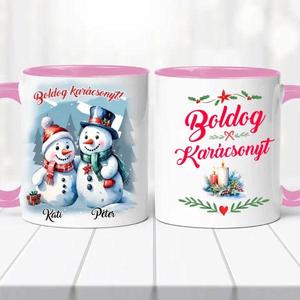 Karácsonyi bögre – hóember pár grafikával
