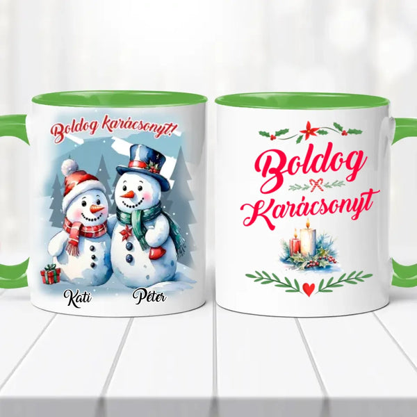 Karácsonyi bögre – hóember pár grafikával
