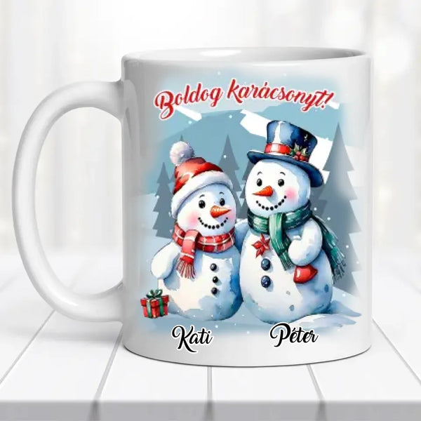 Karácsonyi bögre – hóember pár grafikával