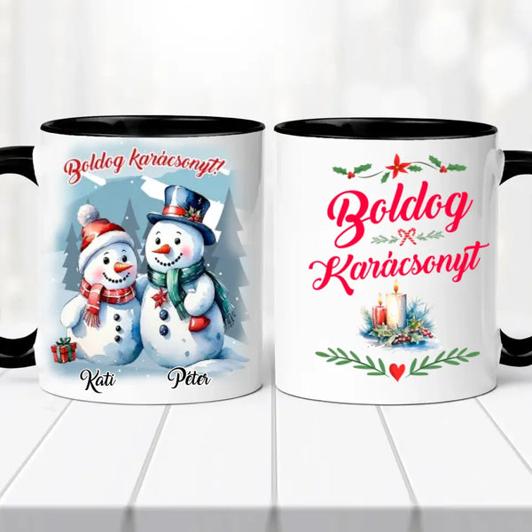 Karácsonyi bögre – hóember pár grafikával