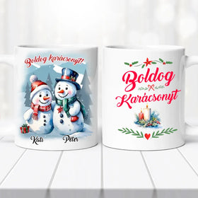 Karácsonyi bögre – hóember pár grafikával
