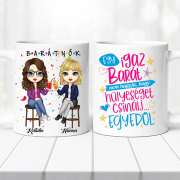 Barátnős bögre – bárszékes illusztrációval