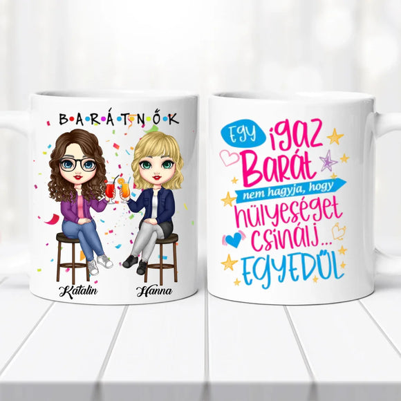 Barátnős bögre – bárszékes illusztrációval
