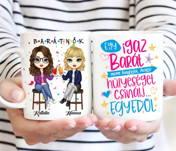 Barátnős bögre – bárszékes illusztrációval