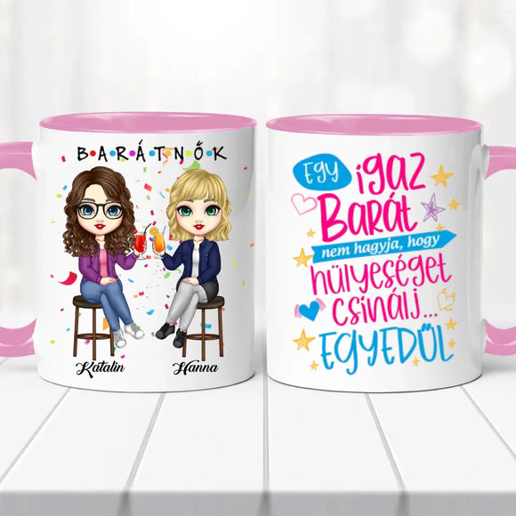 Barátnős bögre – bárszékes illusztrációval