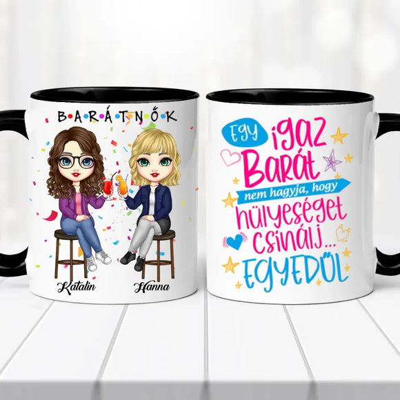 Barátnős bögre – bárszékes illusztrációval