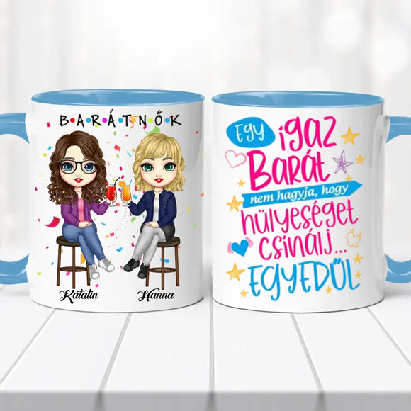 Barátnős bögre – bárszékes illusztrációval