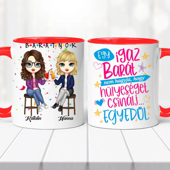 Barátnős bögre – bárszékes illusztrációval