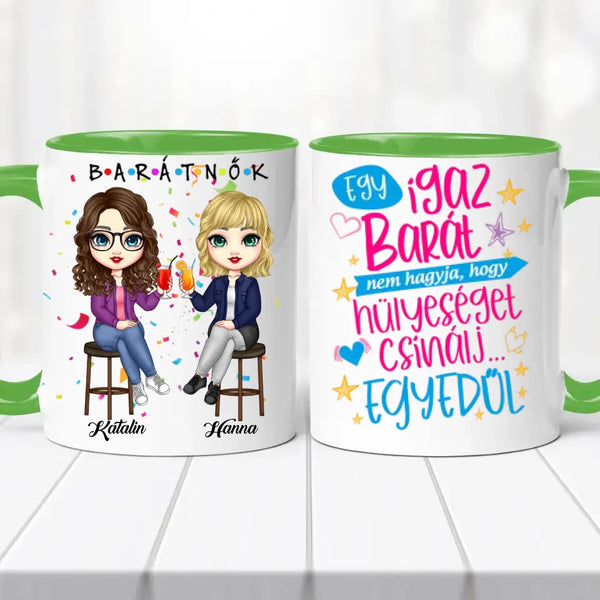 Barátnős bögre – bárszékes illusztrációval