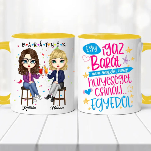 Barátnős bögre – bárszékes illusztrációval