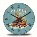 Mediterrán stílusú olivás üveg falióra 30 cm-es méretben antikolt mintával.