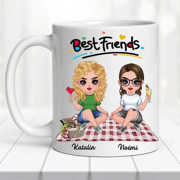 Barátnős bögre – piknikezős illusztrációval