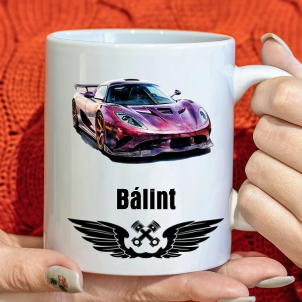 Névre szóló autós bögre – egyedi dizájn
