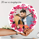 Szíves falióra saját képpel és egyedi felirattal 30 cm-es üveg kivitelben.