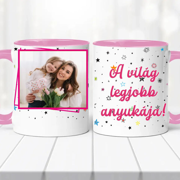 „A világ legjobb anyukája” Egyedi Fényképes Bögre – Saját Fotóval Szerkeszthető Ajándék
