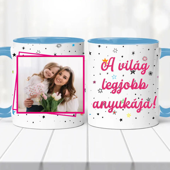 „A világ legjobb anyukája” Egyedi Fényképes Bögre – Saját Fotóval Szerkeszthető Ajándék